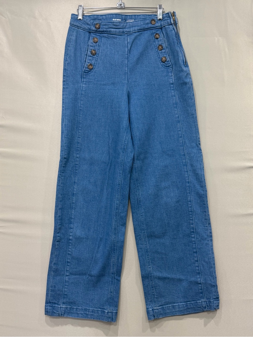 Old Navy Blue Wide-Leg High-Rise Jeans with Button Detail - Picture 2 of 10